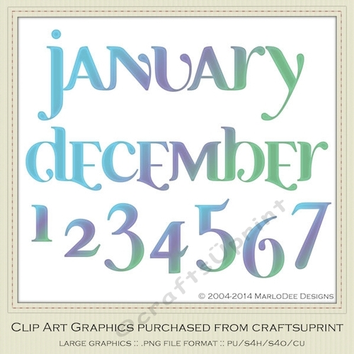 Calendar Months & Date Graphics - Mix Colors set 4