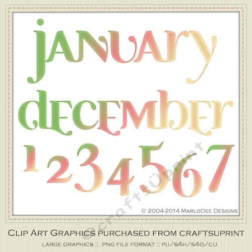 Calendar Months & Date Graphics - Mix Colors set 6