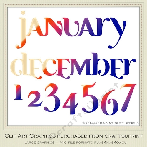 Calendar Months & Date Graphics - Mix Colors set 8