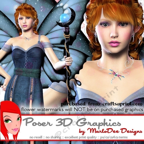 Beautiful Slate Blue Female Fairy Poser Graphics