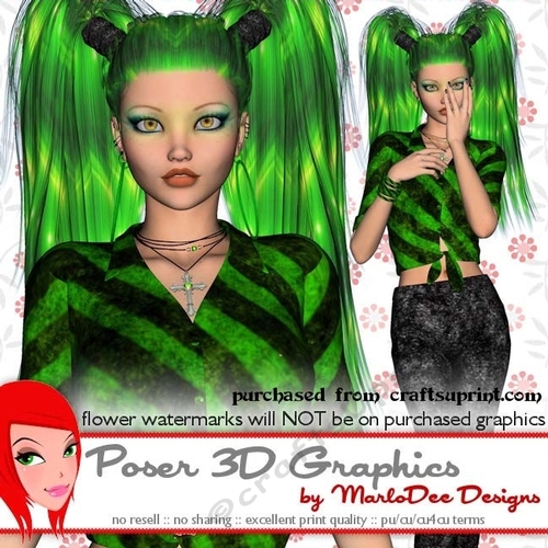 Toxic Green Goth Girl Poser Graphics