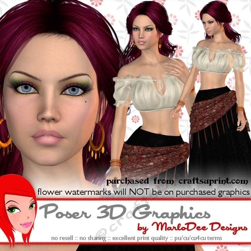 Auburn Hair Gypsy Woman Poser Graphics