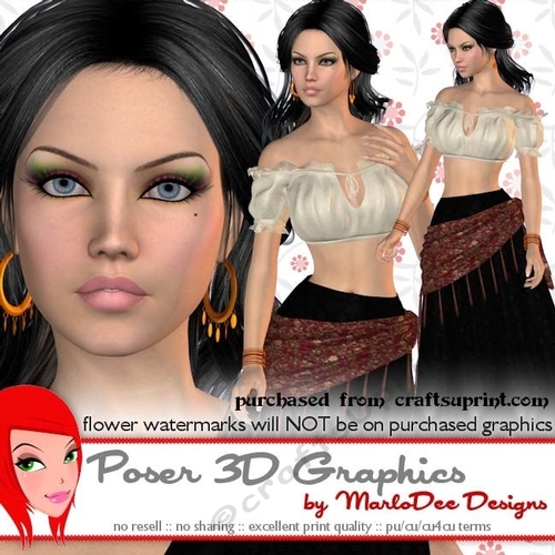 Black Hair Gypsy Woman Poser Graphics