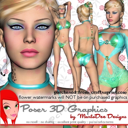 Summer Sexy Green Blue Bikini Woman Poser Graphics