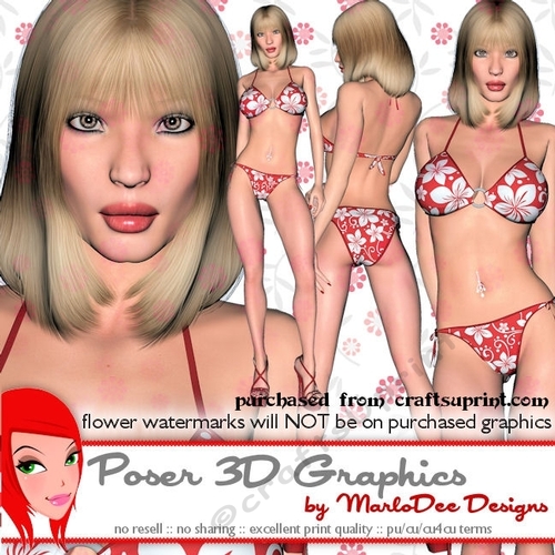 Summer Sexy Hibiscus Pattern Bikini Woman Poser Graphics