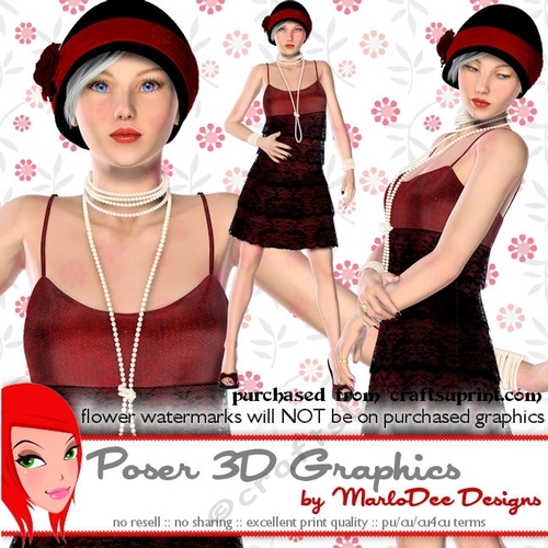Retro 1920s Flapper Woman Style Poser Graphics