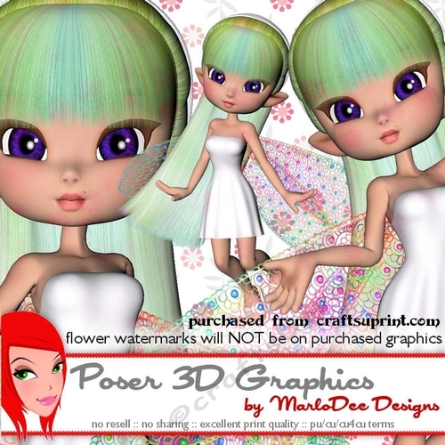 Cute Cookie Character Green Hair Fairy Poser Graphics 
