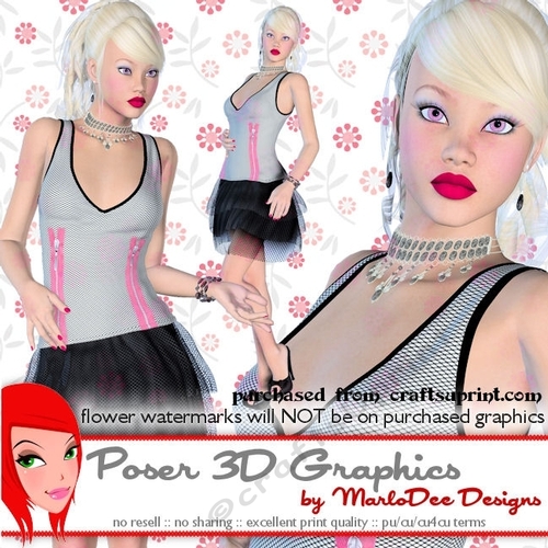 Stylish Platinum Blonde in a Fishnet Dress Poser Graphics