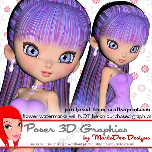 Cute Cookie Character Girl in a Purple Gown Poser Graphics 