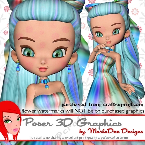 Cute Cookie Character Girl in a Blue Multi Color Gown Poser Graphics 