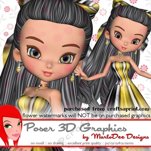 Cute Cookie Character Girl in a Black & Gold Multi Color Gown Poser Graphics 