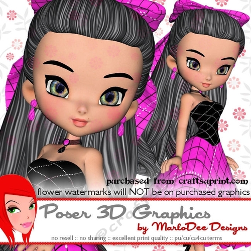 Cute Cookie Character Girl in a Black & Pink Color Dress Poser Graphics pkg1