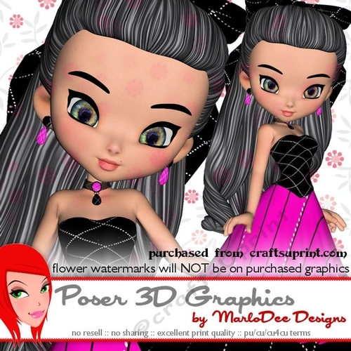 Cute Cookie Character Girl in a Black & Pink Color Dress Poser Graphics pkg3