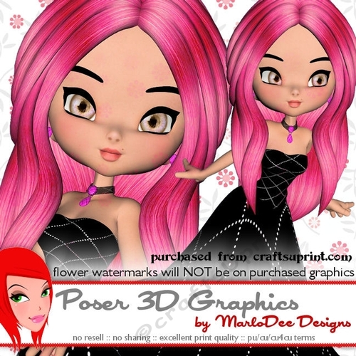 Cute Cookie Character Girl in a Black Color Dress Poser Graphics 
