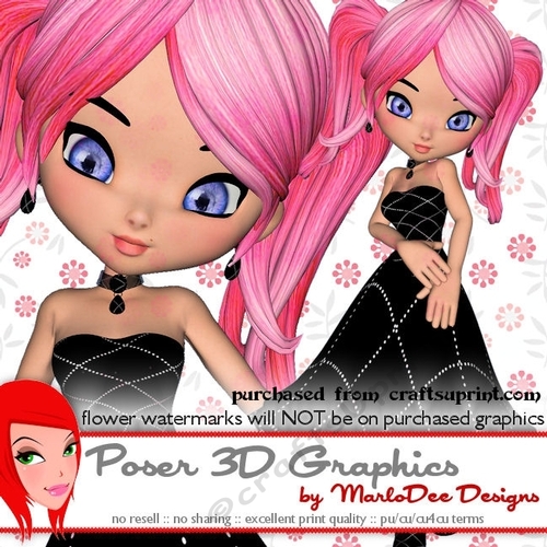 Cute Cookie Character Girl in a Black Color Dress Poser Graphics pkg2
