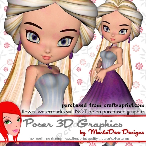 Cute Cookie Character Girl in a Grey & Purple Color Dress Poser Graphics 