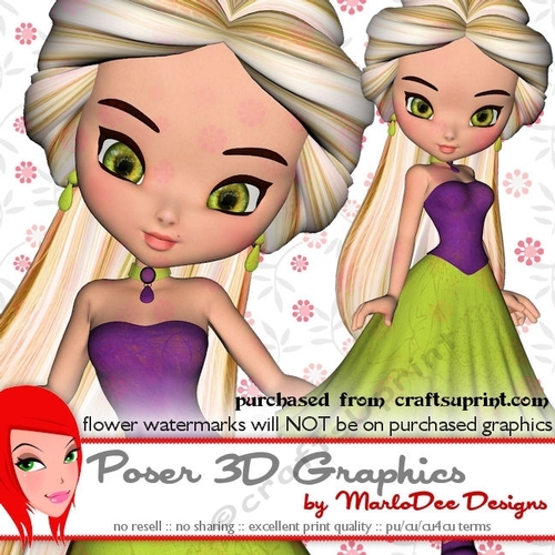 Cute Cookie Character Girl in a Purple & Green Color Dress Poser Graphics 