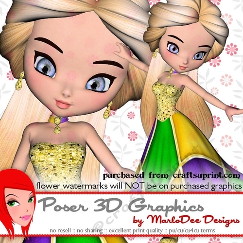 Cute Cookie Character Girl in Mardi Gras Colors Dress Poser Graphics pkg1