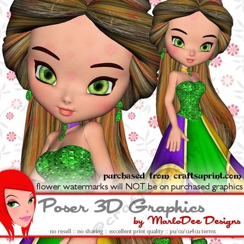 Cute Cookie Character Girl in Mardi Gras Colors Dress Poser Graphics pkg2