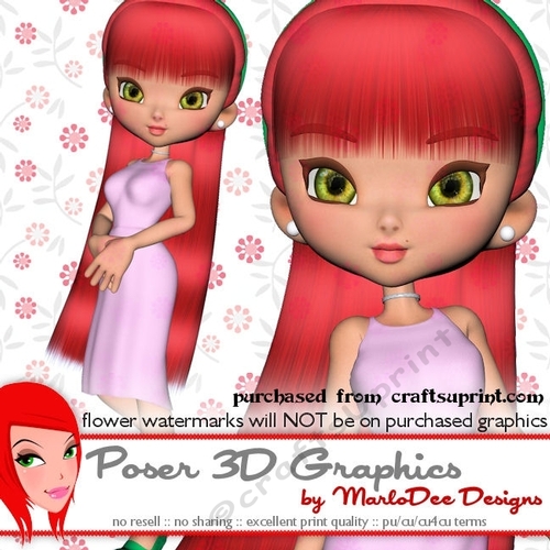 Pretty Redhead Cookie Girl Character - Pink Color Dress