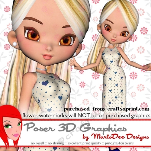Pretty Cookie Girl Character - Blue Hearts Color Dress