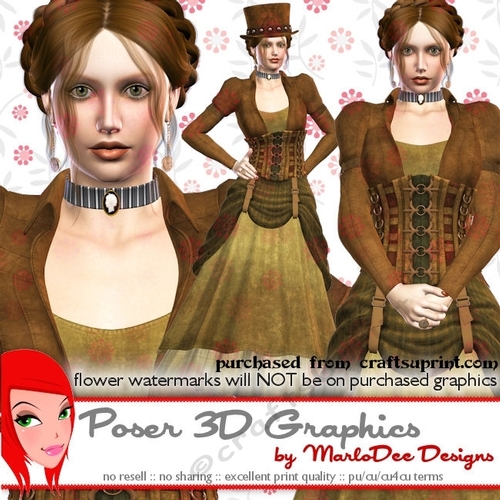 Vintage Steampunk Woman Poser Tube Graphics set 1