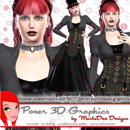 Vintage Steampunk Woman Poser Tube Graphics set 3