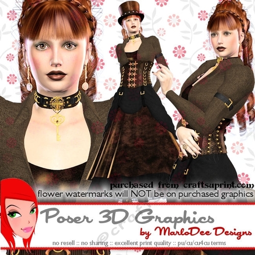 Vintage Steampunk Woman Poser Tube Graphics set 5