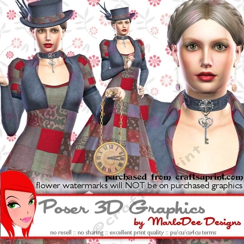 Vintage Steampunk Woman Poser Tube Graphics set 7