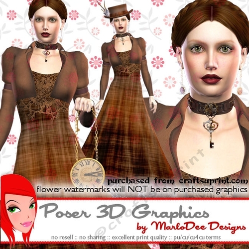 Vintage Steampunk Woman Poser Tube Graphics set 9