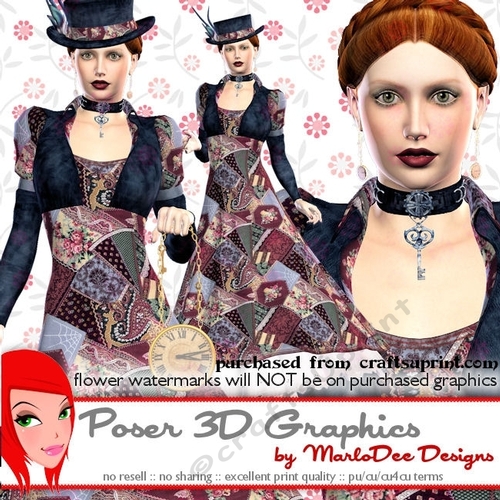 Vintage Steampunk Woman Poser Tube Graphics set 10