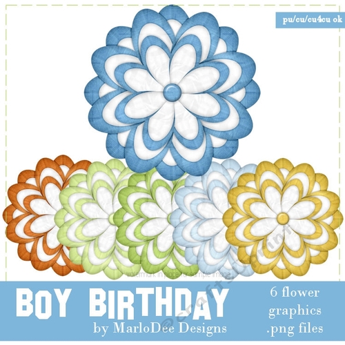 Boys Birthday Colors Digital Flowers pkg 3
