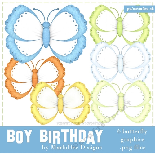 Boys Birthday Colors Digital Butterflies