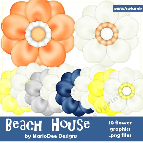 Beach House Colors Digital Flowers set 1