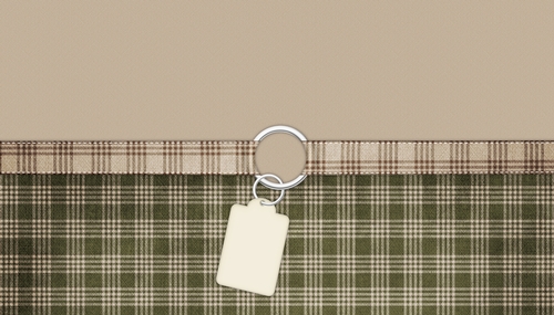 Dark Tan & Green Plaid with Tan Ribbon and Tag Style Background