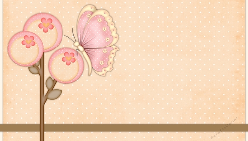Pretty Flowers & Butterfly on Peach Polka Dot Background