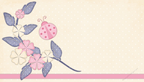 Pretty Pink/Cream/Blue Flowers & Ladybug on Cream Polka Dot Background