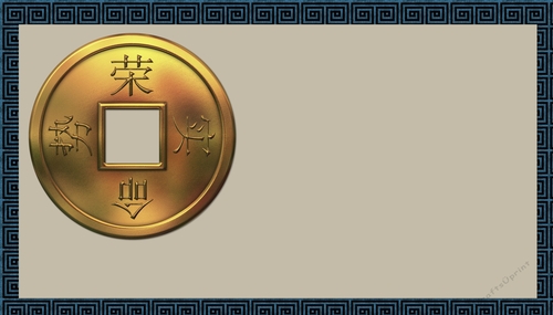 Asian Coin Glory Destiny Power Truth on Blue & Tan Background