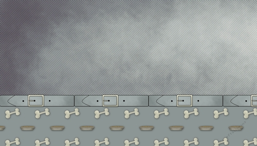 Steel Blue Textured Background with Collar/Dog Bones/Bowls of Kibble Border