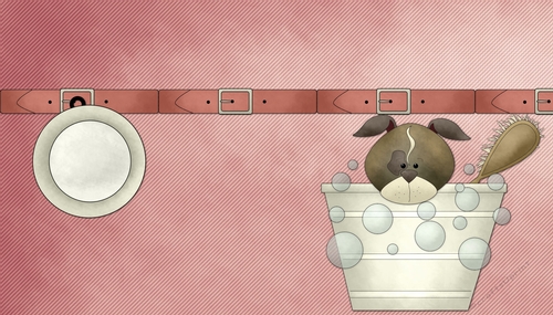 Pink Texture Background with Boy Dog in Tub