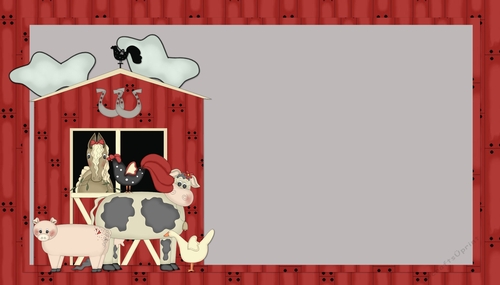 Country Farm Girl with Red Barn and Animals Background