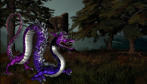 Fantasy Asian Purple Dragon in Woods Background