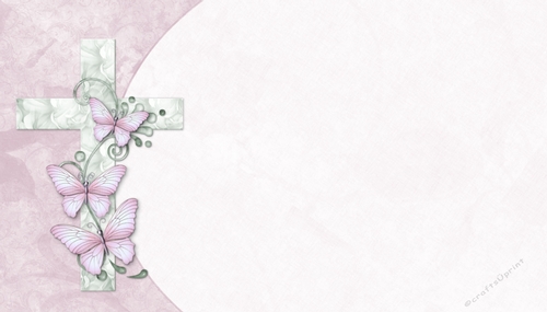 Cross with Butterflies on Pink & Cream Background