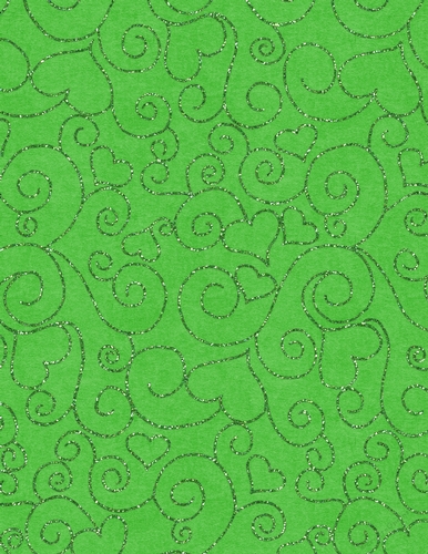 Green Glitter Heart Design on A4 Size Digital Paper Green Background