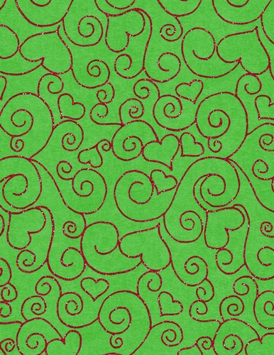 Red Glitter Heart Design on A4 Size Digital Paper Green Background