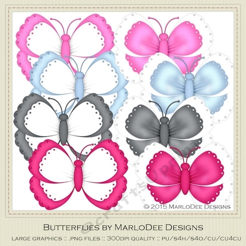 Girly Chic Colors Digital Butterflies pkg 1