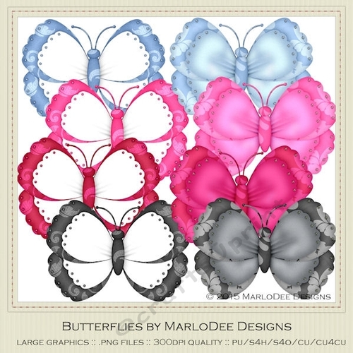 Girly Chic Colors Digital Butterflies pkg 2