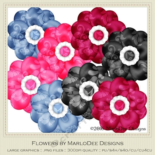 Girly Chic Colors Digital Flowers pkg 2
