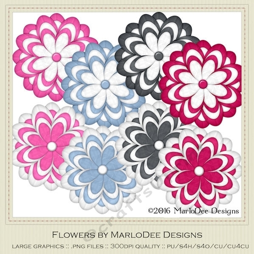 Girly Chic Colors Digital Flowers pkg 3
