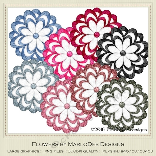 Girly Chic Colors Digital Flowers pkg 4
